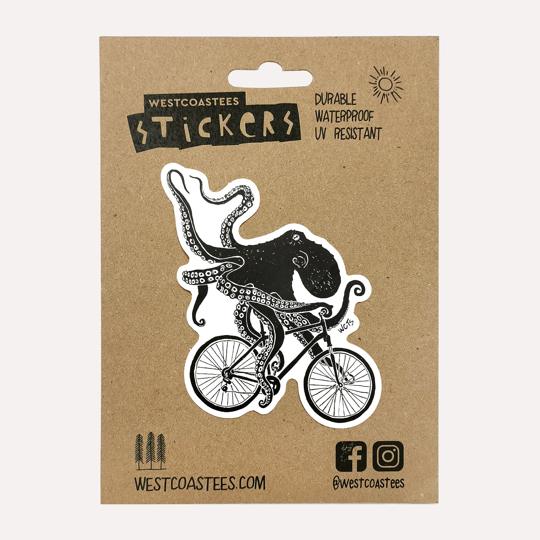 Westcoastees Biking Octopus Sticker - Westcoastees