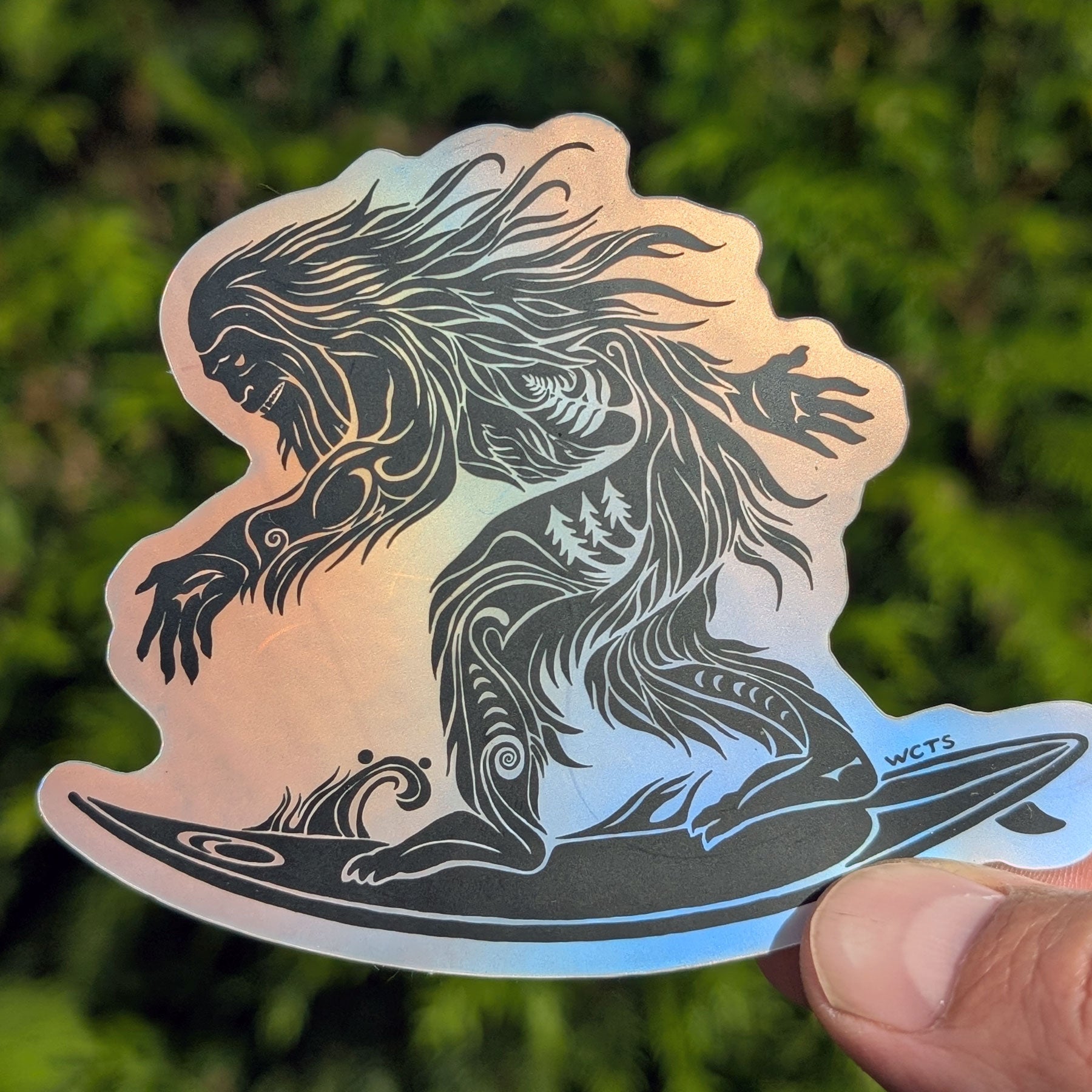 Westcoastees Surf Squatch Silver Border Sticker
