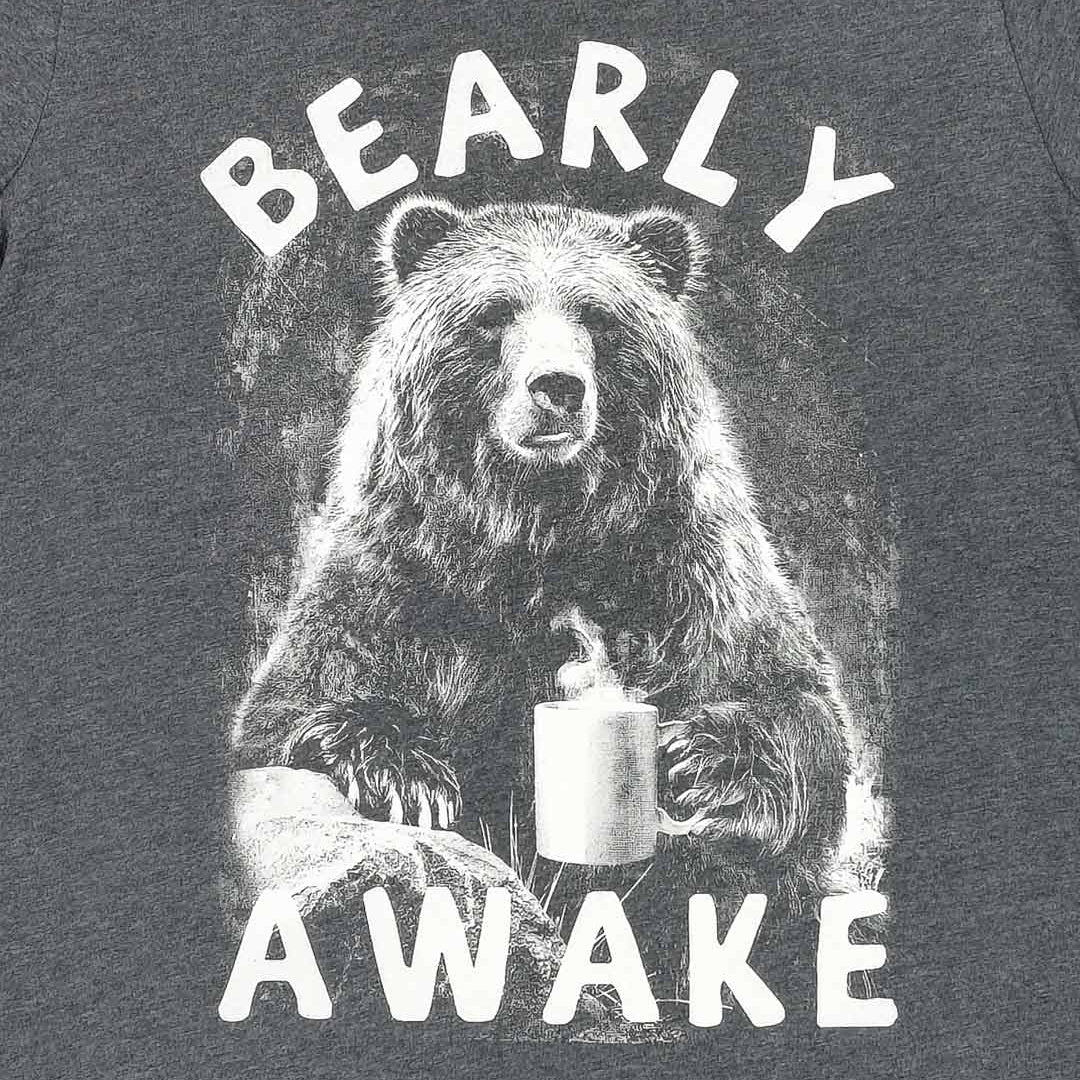Close-up of Bearly Awake Coffee Adult Unisex T-shirt
