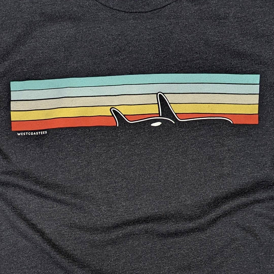 Close-up of Retro Orcas Adult Unisex T-shirt 