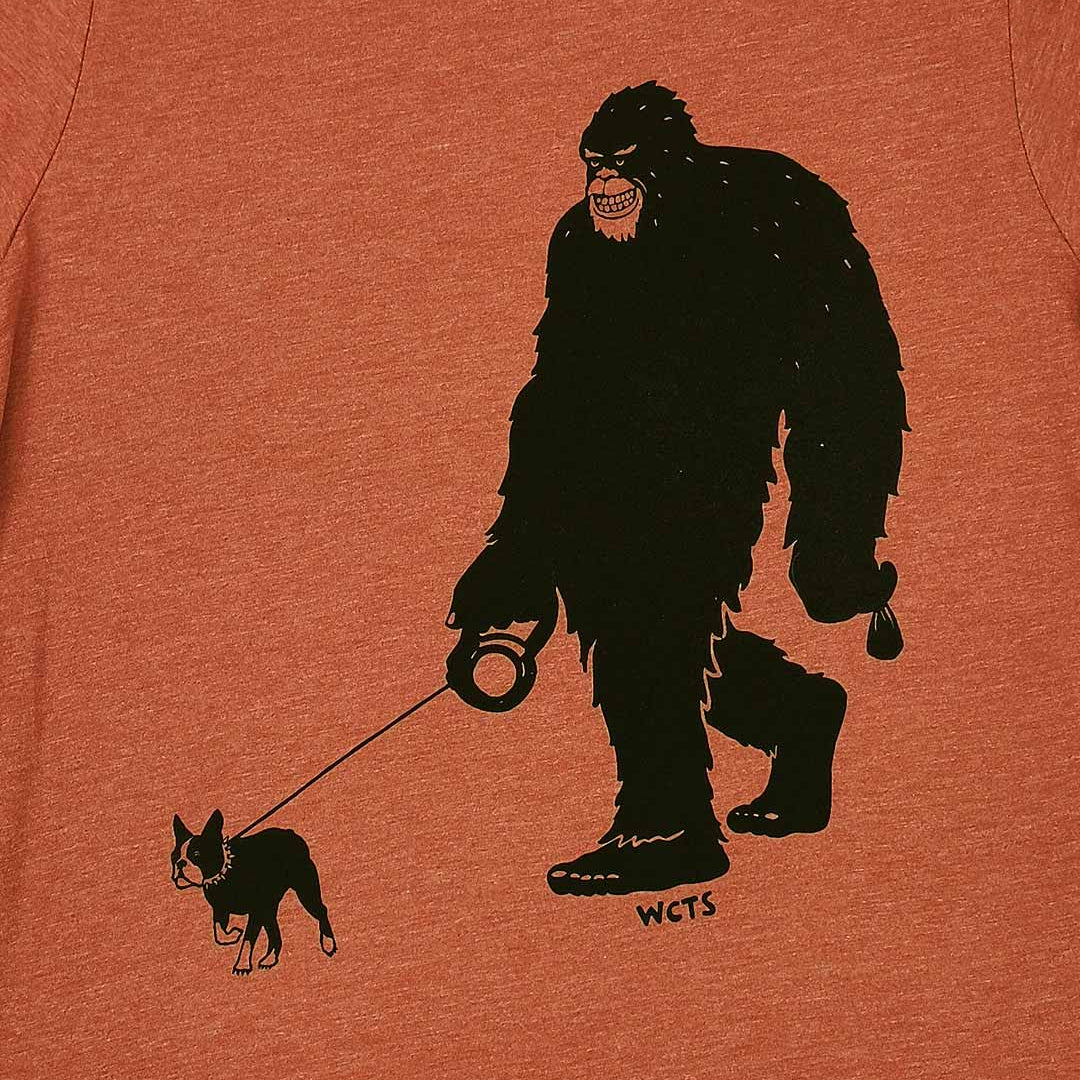 Close-up Sasquatch Walking the dog Adult Unisex T-shirt