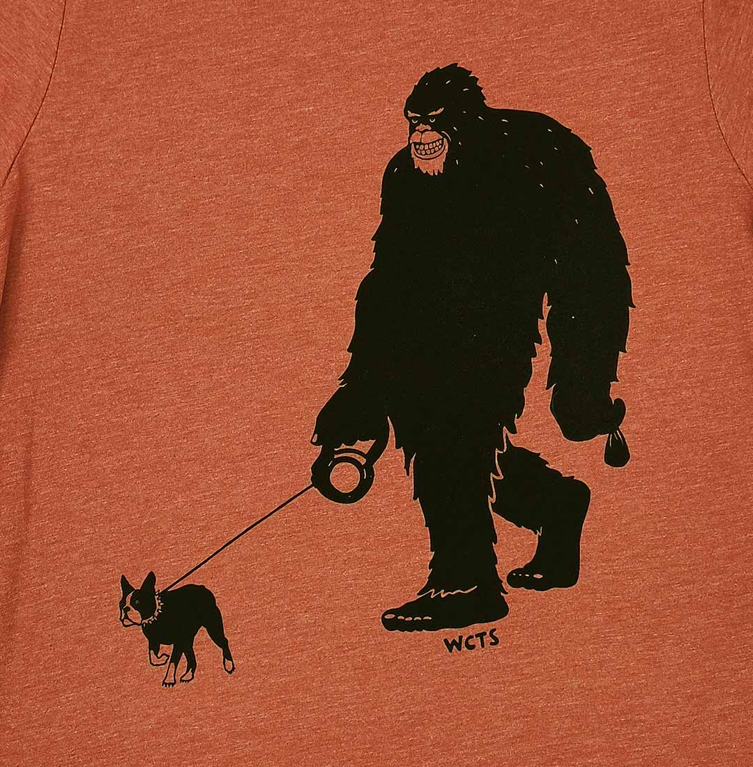 Close-up Sasquatch Walking the dog Adult Unisex T-shirt