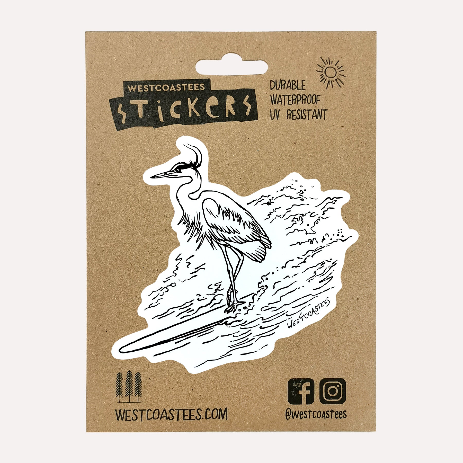 Westcoastees Surfing Heron Sticker - Westcoastees