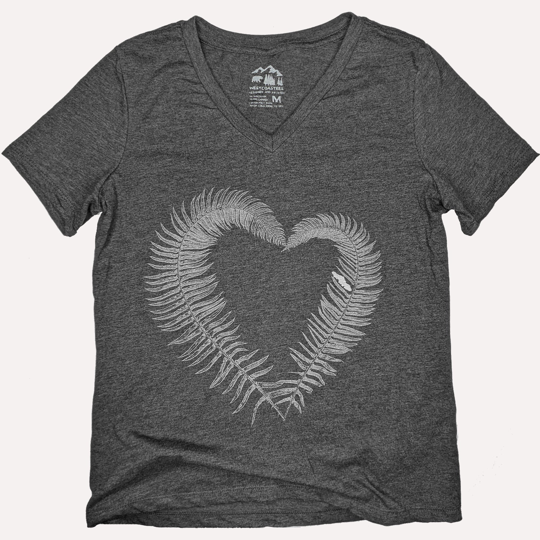 Women's Fern Heart V-Neck T-shirt, WOMEN'S T-SHIRTS, Westcoastees, 